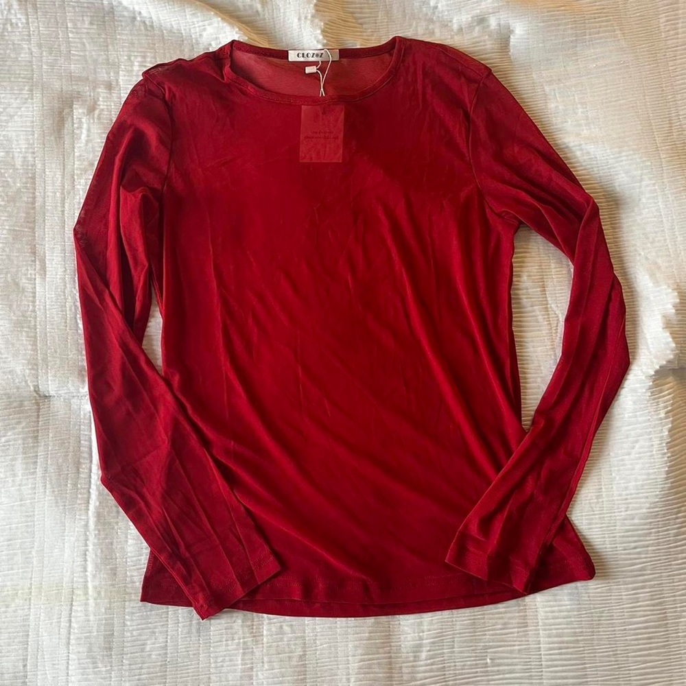 NWT red sheer mesh top